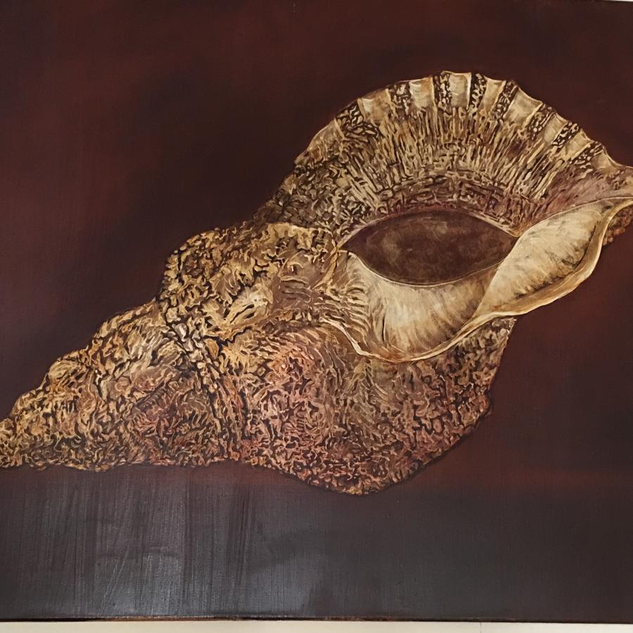 Oil on board of shell