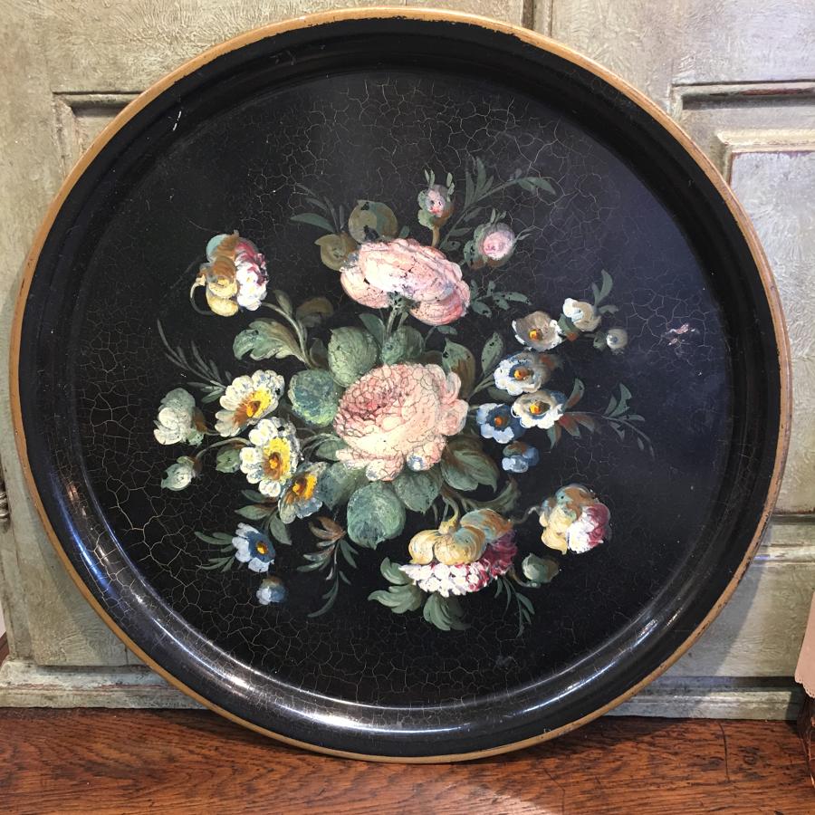 Victorian tole tray black with roses