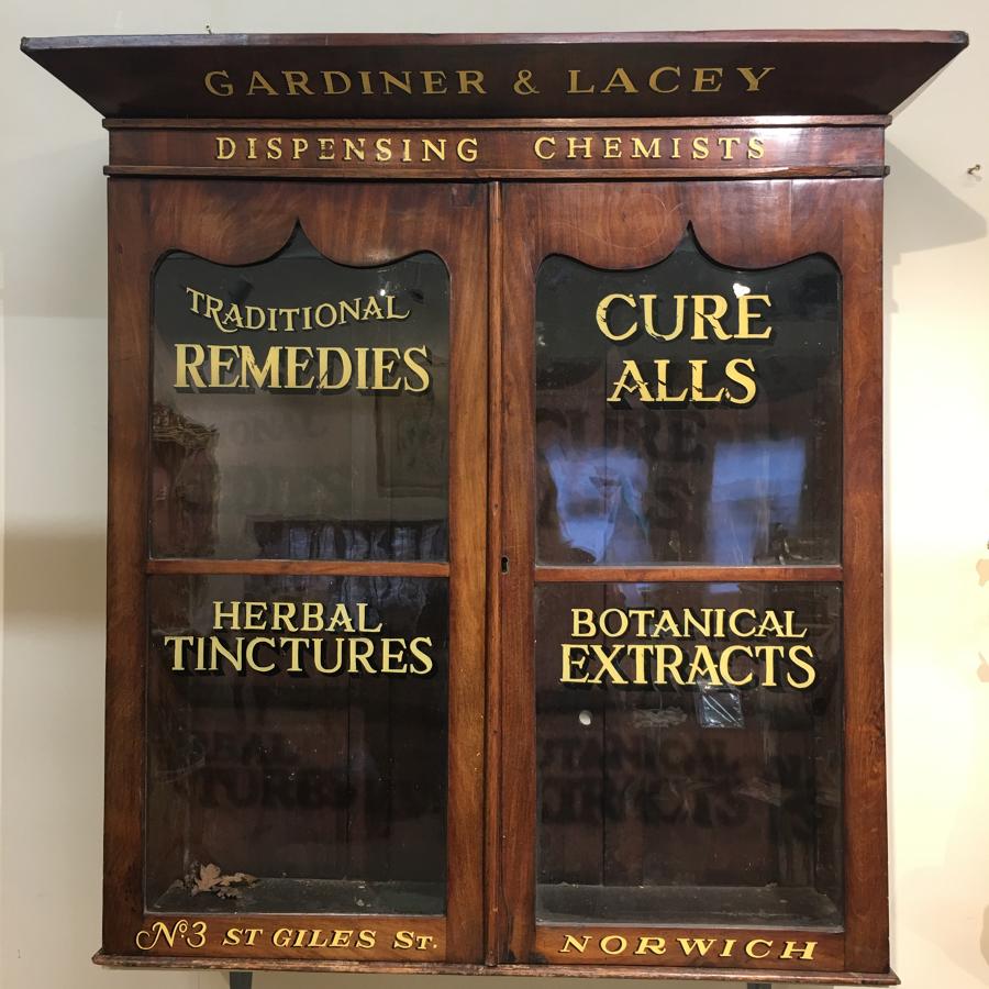 Period mahogany pharmacy cabinet