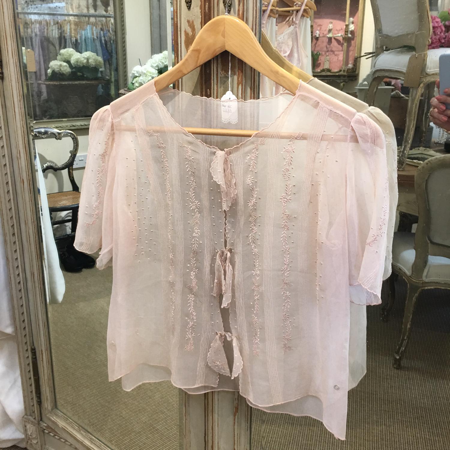 Pink silk embroidered blouse