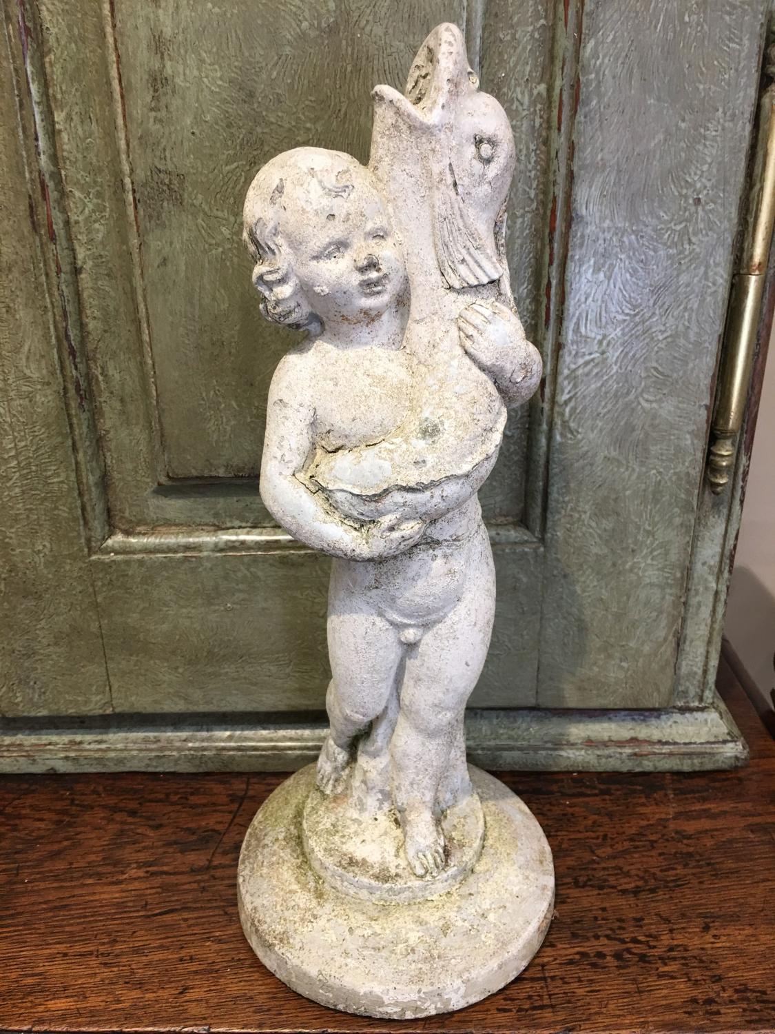 Vintage putti and dolphin ornament for garden or home