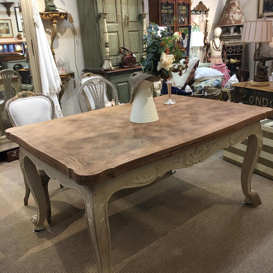 French oak topped extendable table with painted base