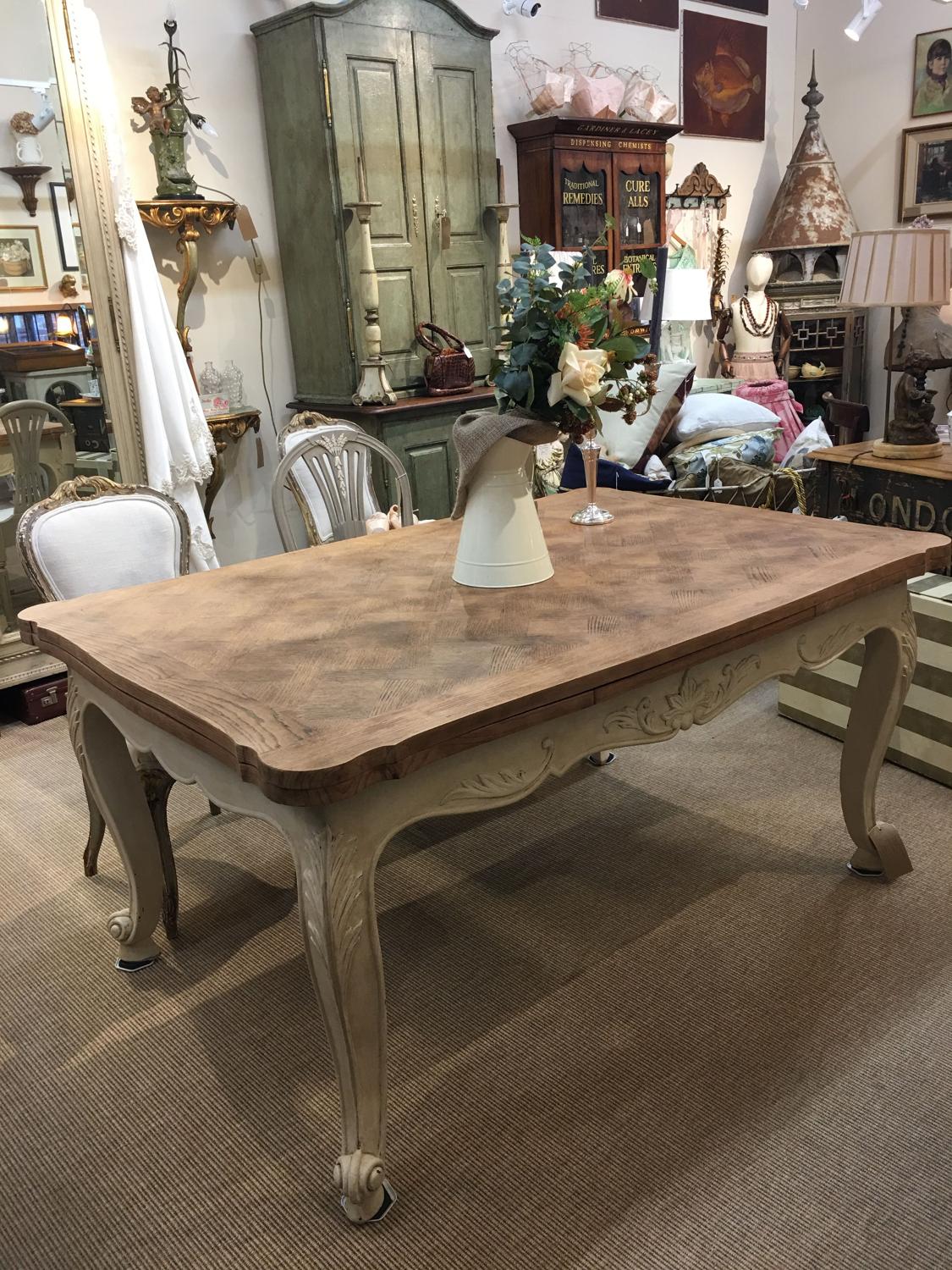 French oak topped extendable table with painted base