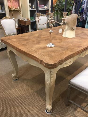 French oak topped extendable table with painted base