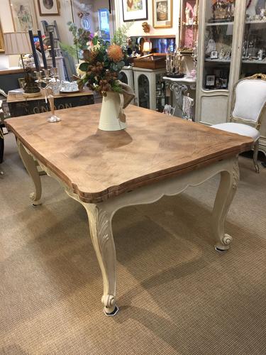 French oak topped extendable table with painted base