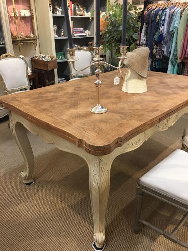 French oak topped extendable table with painted base
