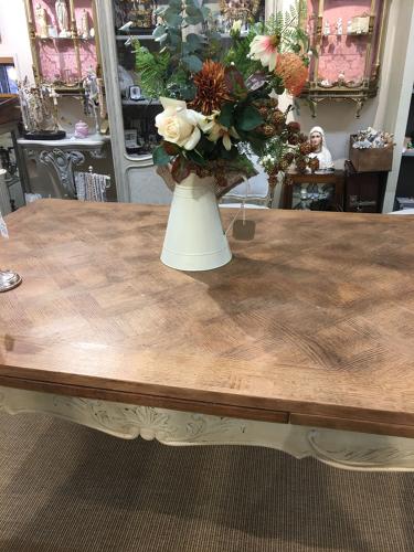 French oak topped extendable table with painted base