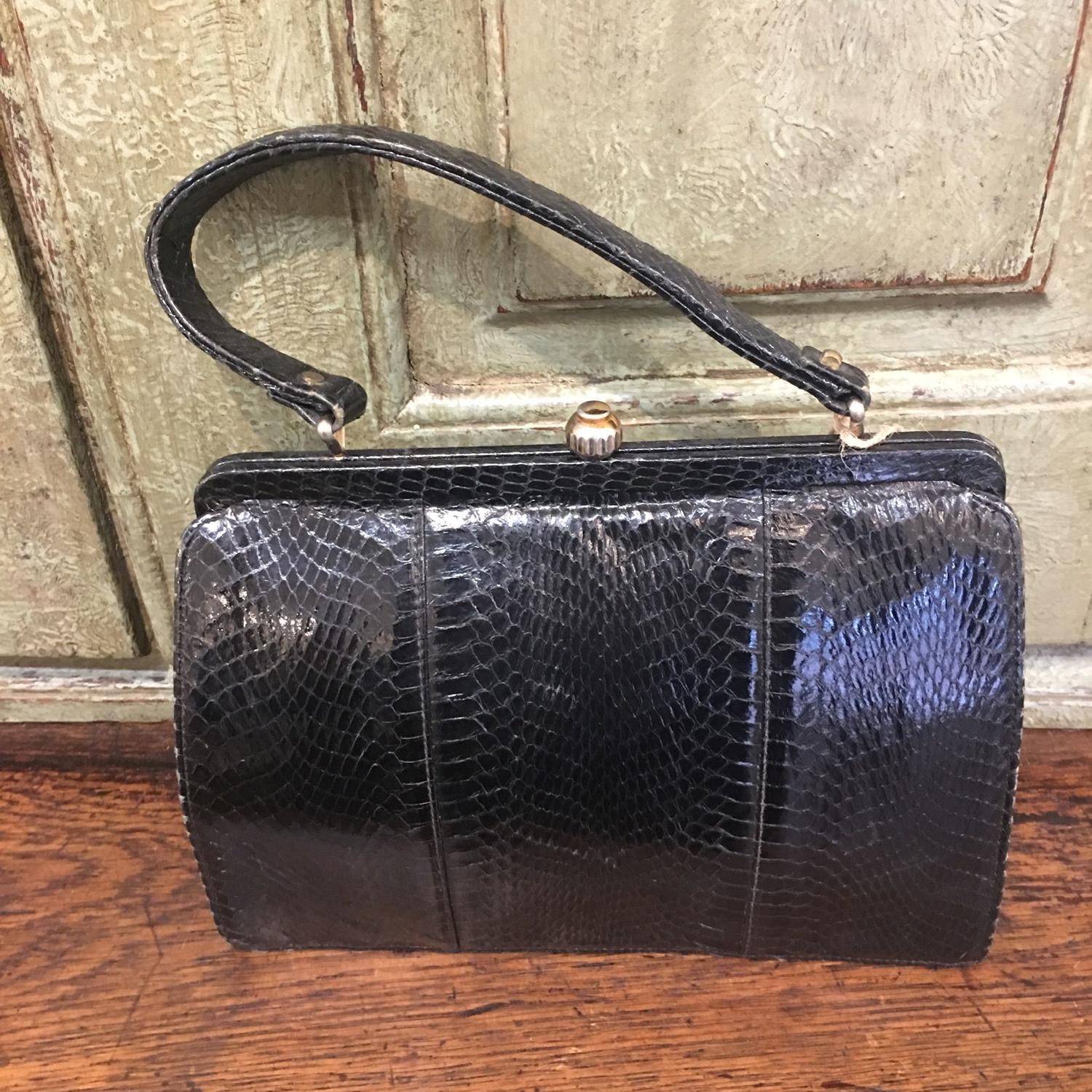 Vintage black lizard skin handbag