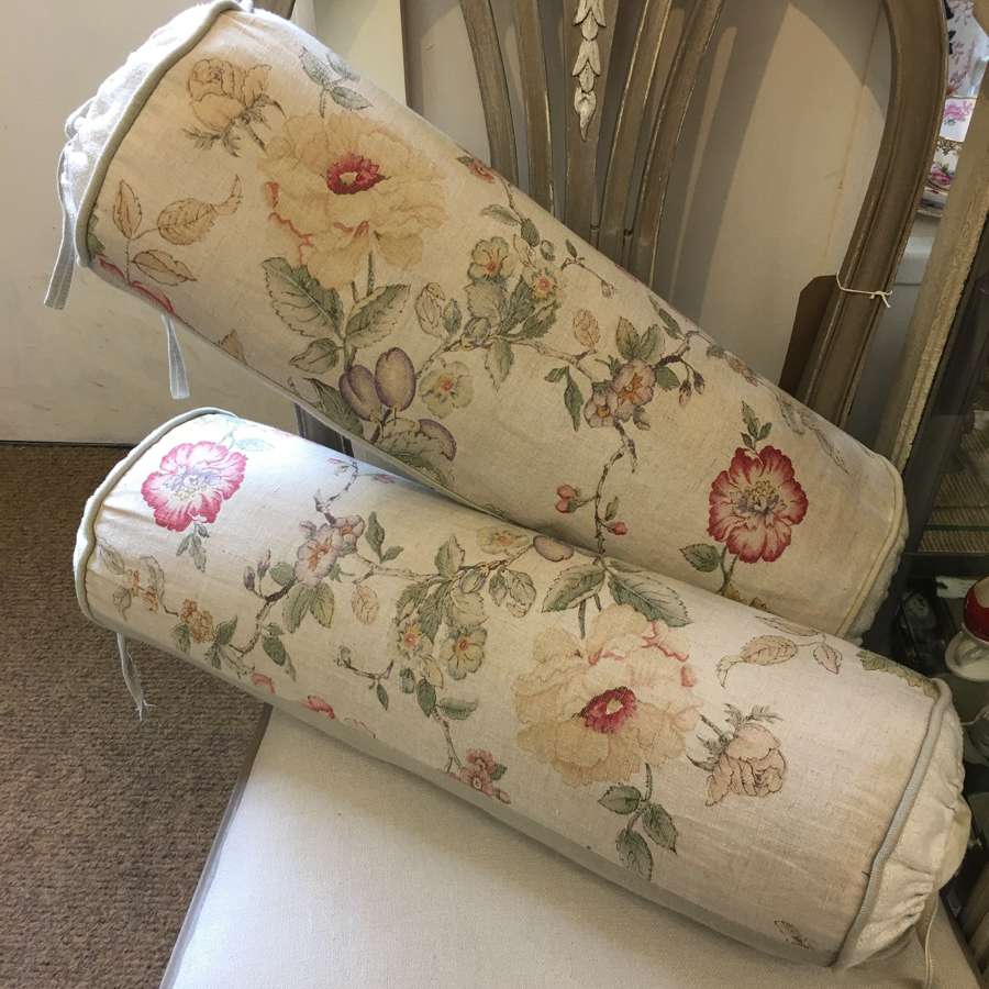 Pair of linen bolster cushions