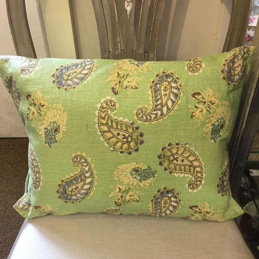 Green linen/cotton mix paisley patterned cushion (1 of 2)