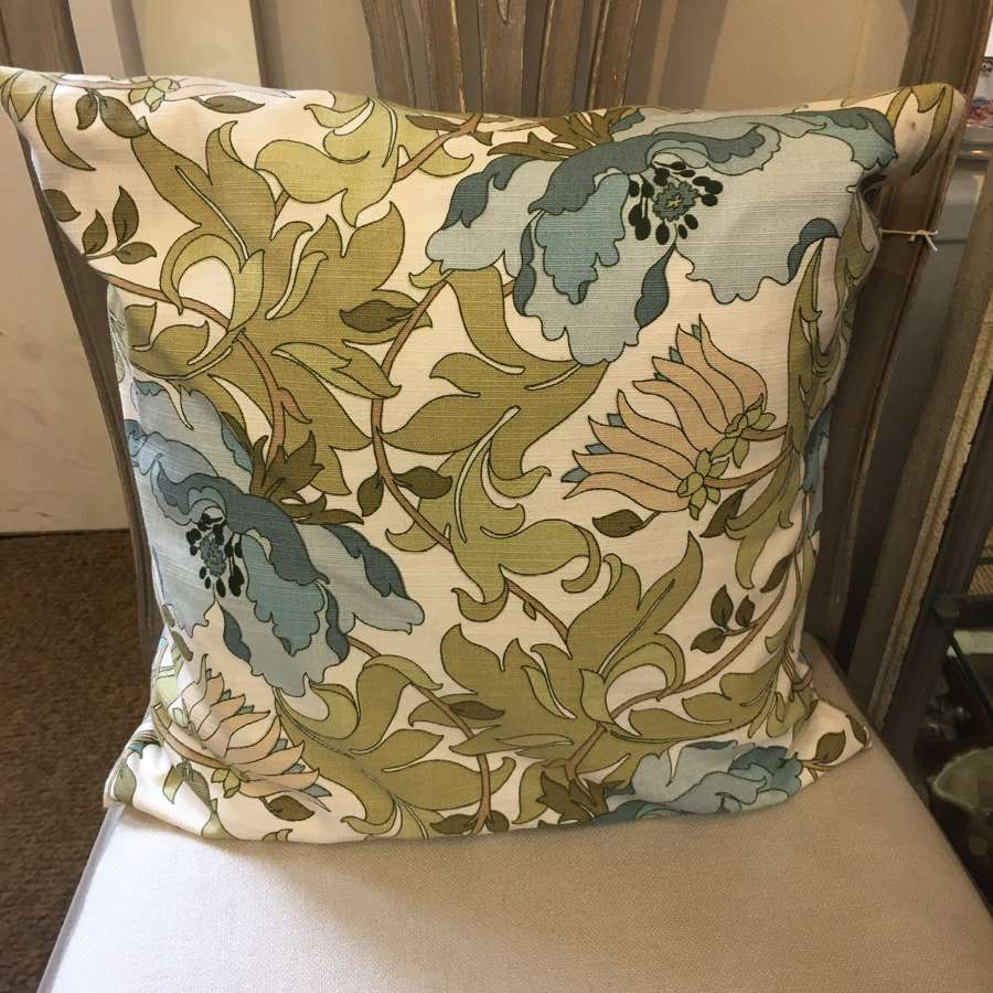 Square green and white floral cotton cushions  (2 available)
