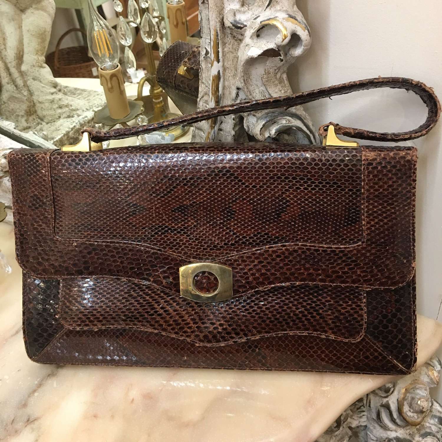 Vintage brown snakeskin handbag