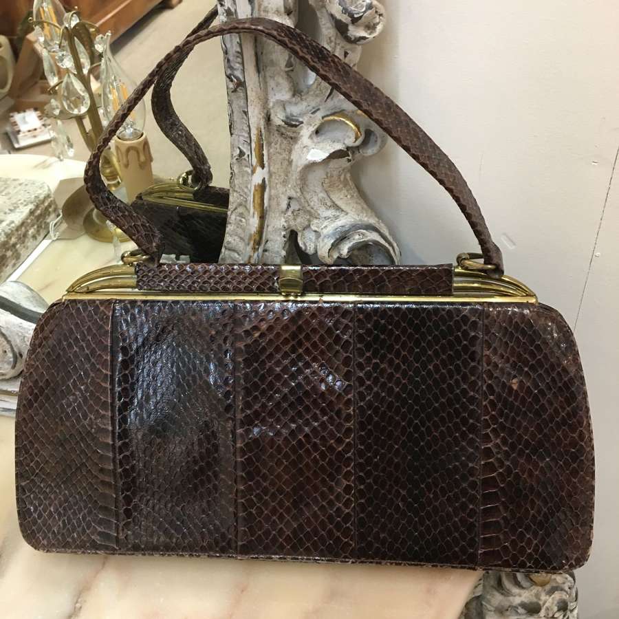 Dark brown vintage snakeskin handbag