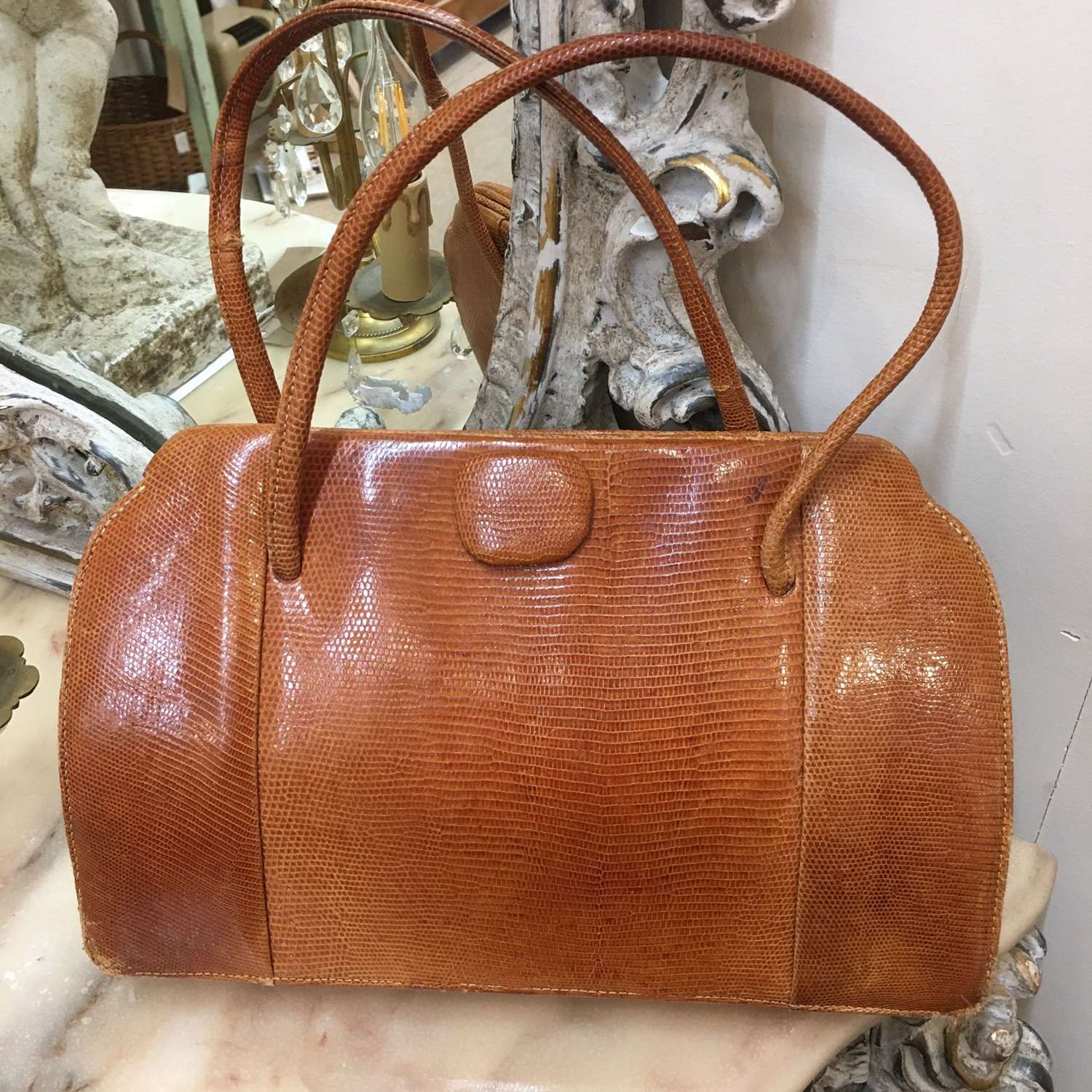 Vintage tan snakeskin handbag