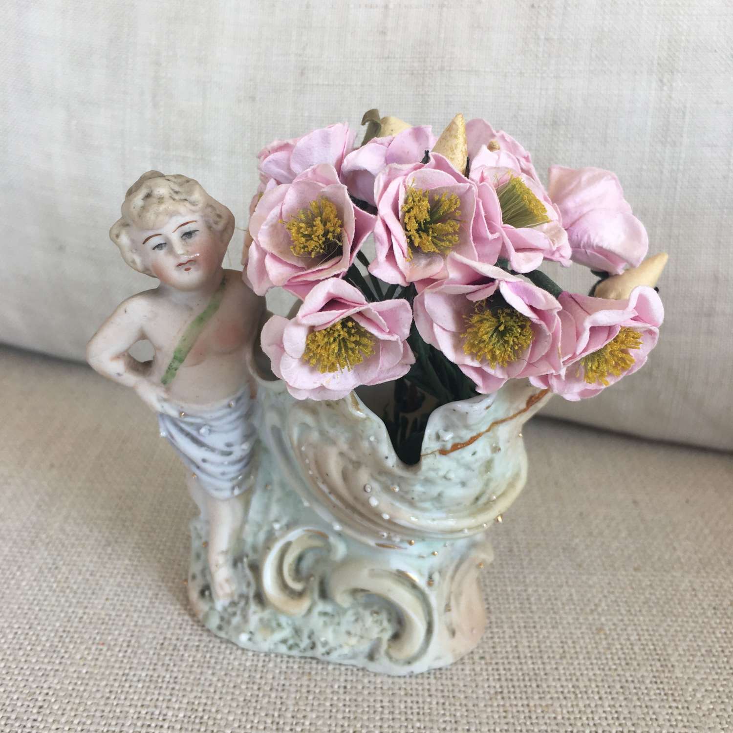Victorian putti and flower basket vase
