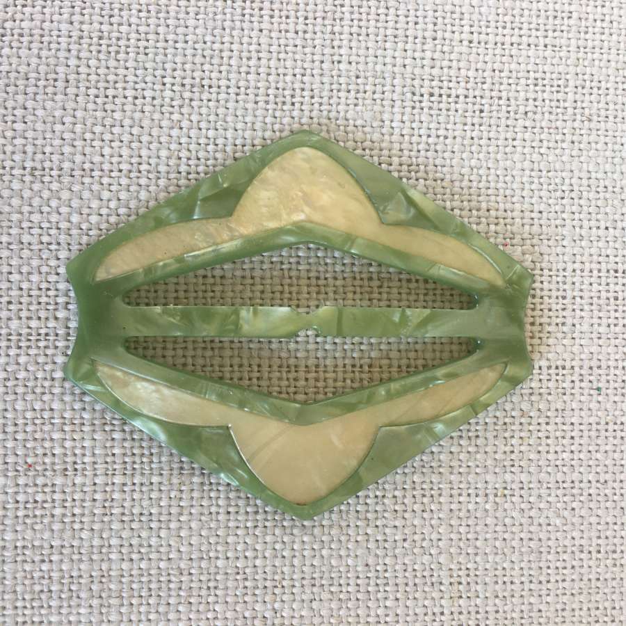 Vintage cream and green plastic buckle