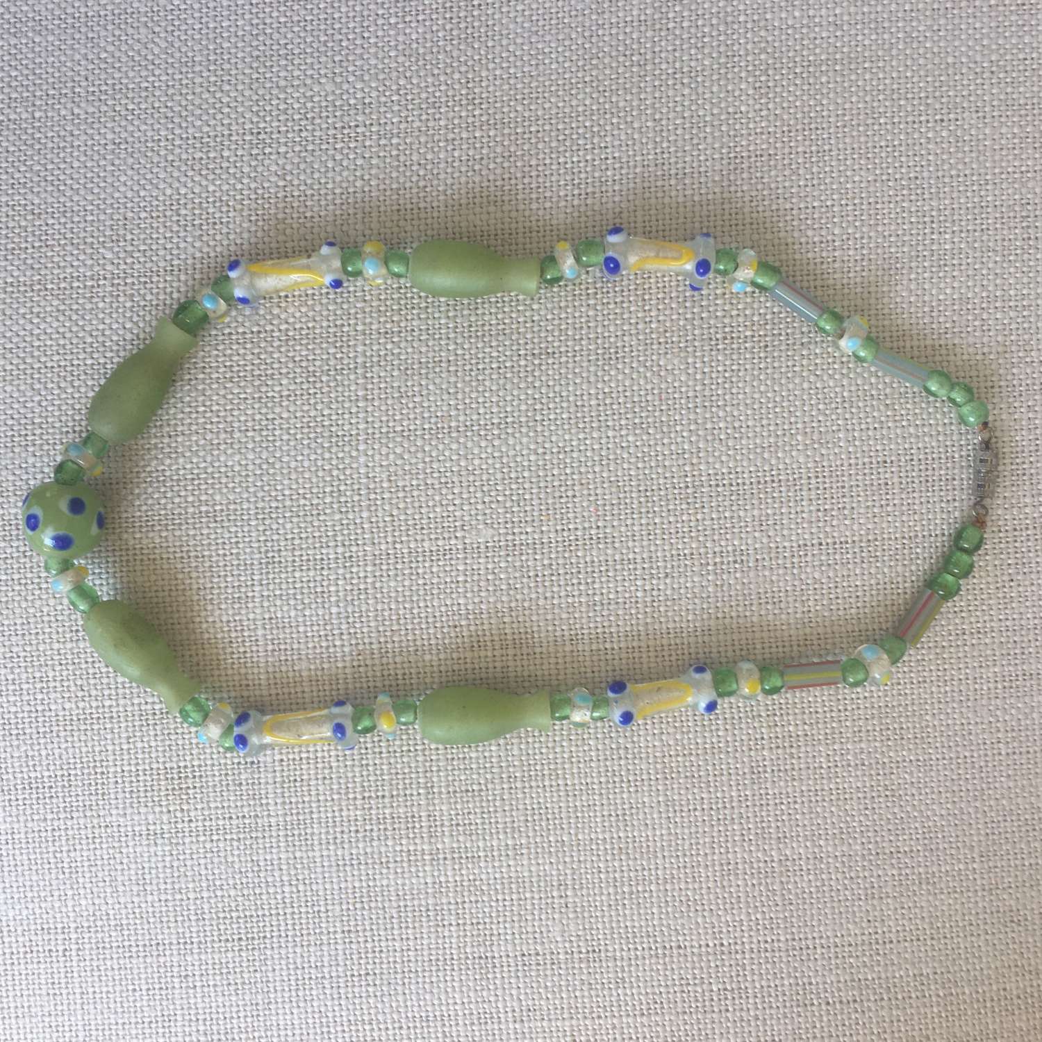 Vintage green blue glass bead necklace