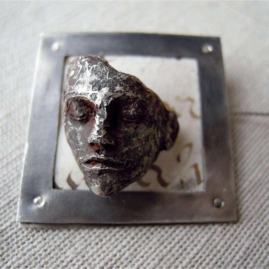 Unique silver 3D designer made face brooch