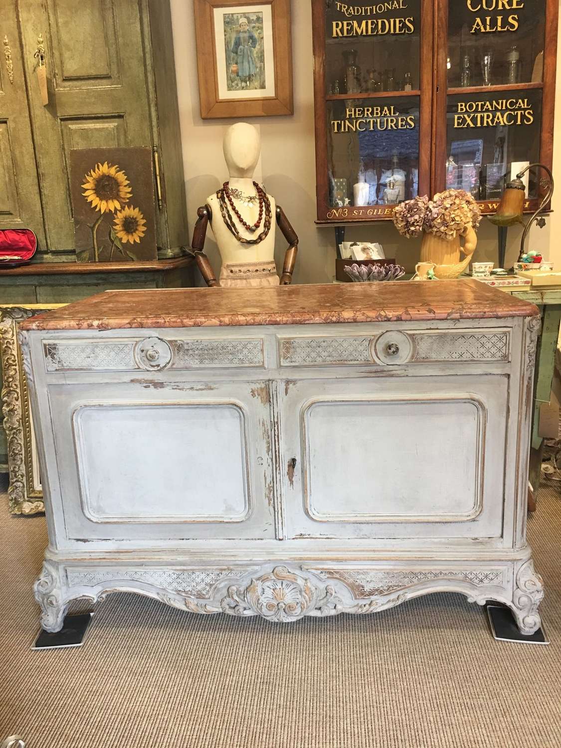 Antique French marble topped chest of drawers