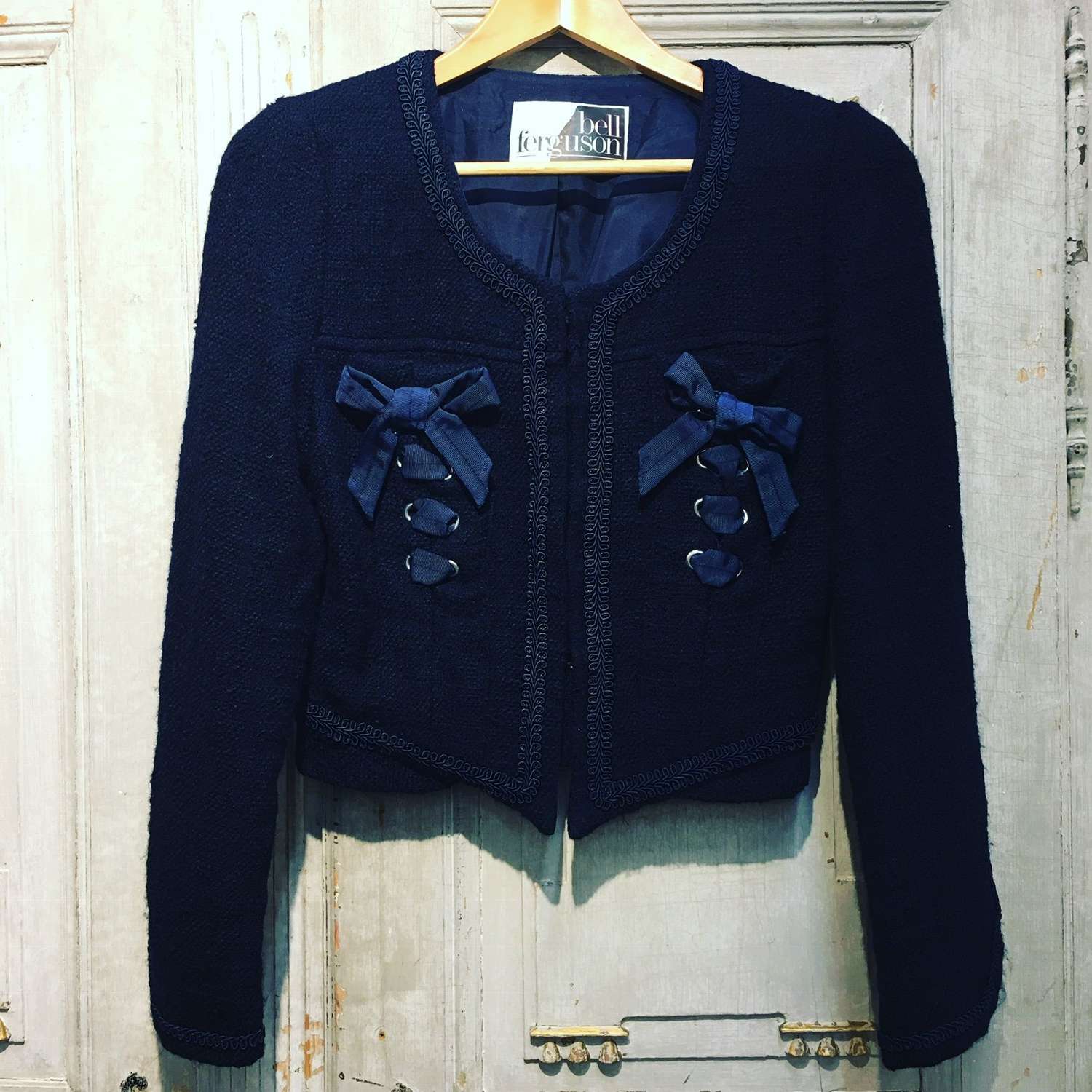 Blue wool Chanel style jacket by Belle Ferguson