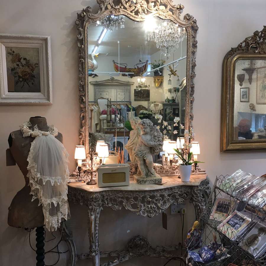 Italian gilded, painted wooden mirror and console table c 1920