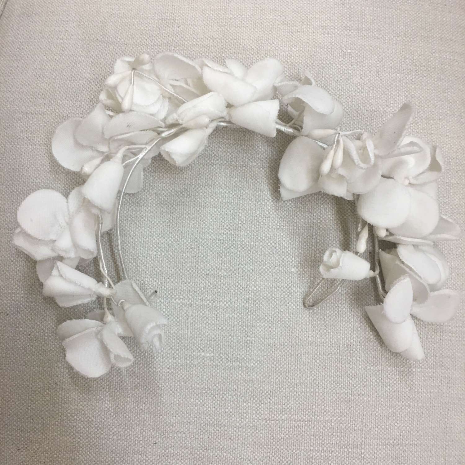 Vintage 1970s white velvet flower wedding headdress