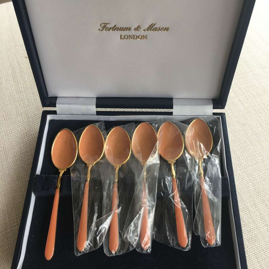1970s Fortnum and Mason gold plated enamel coffee spoons - new unused