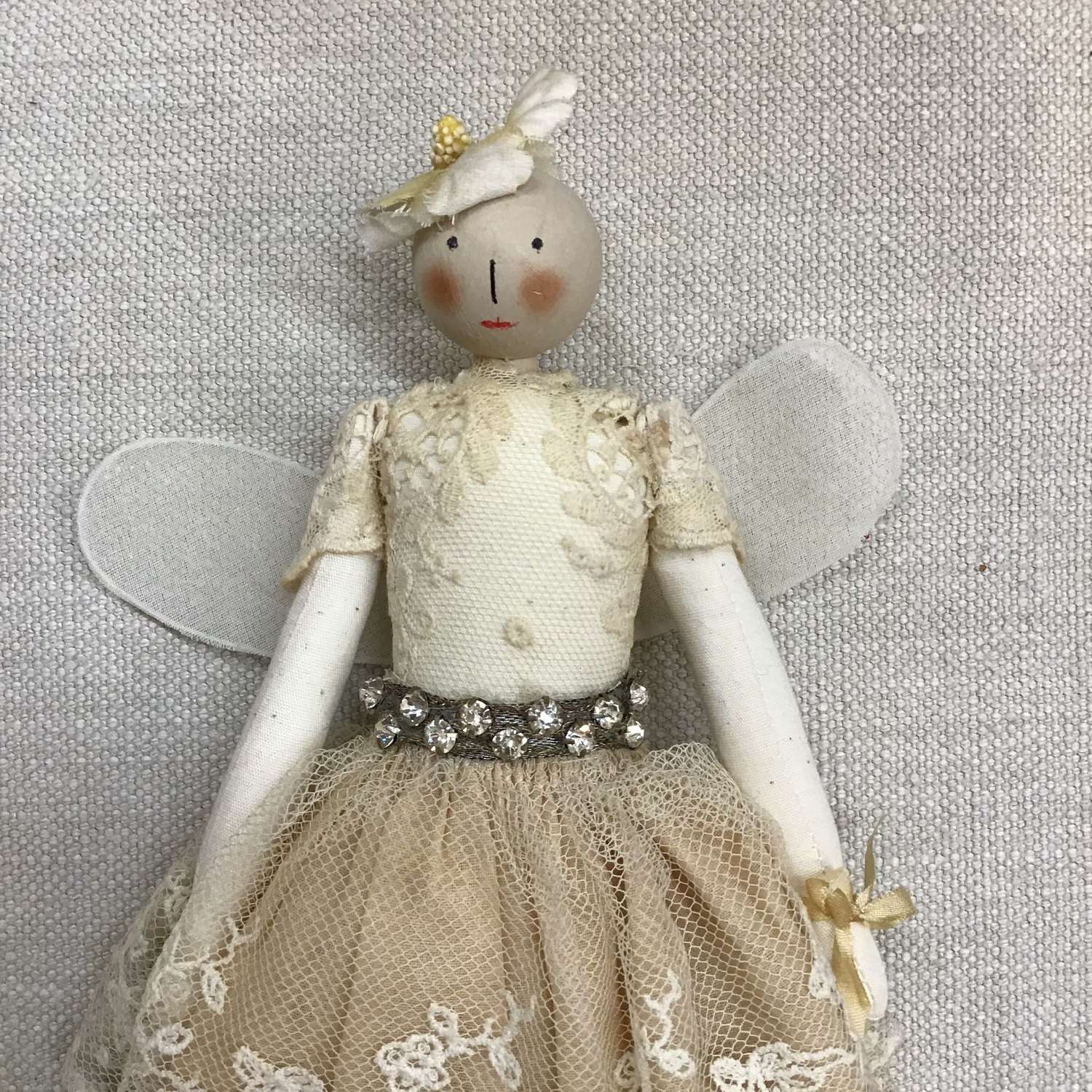 Handcrafted cloth fairy doll with vintage clothing