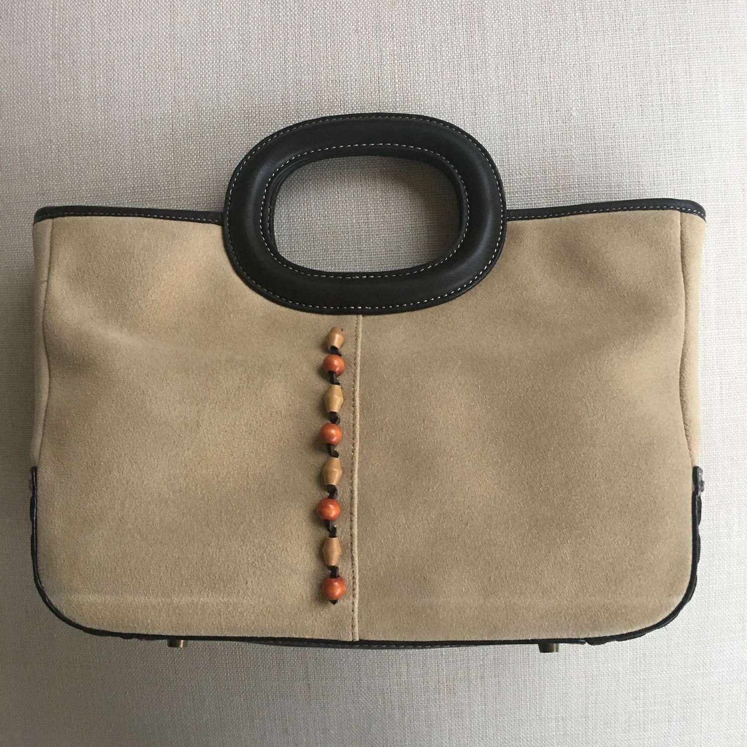 Jane Shilton brown leather and sand coloured suede handbag