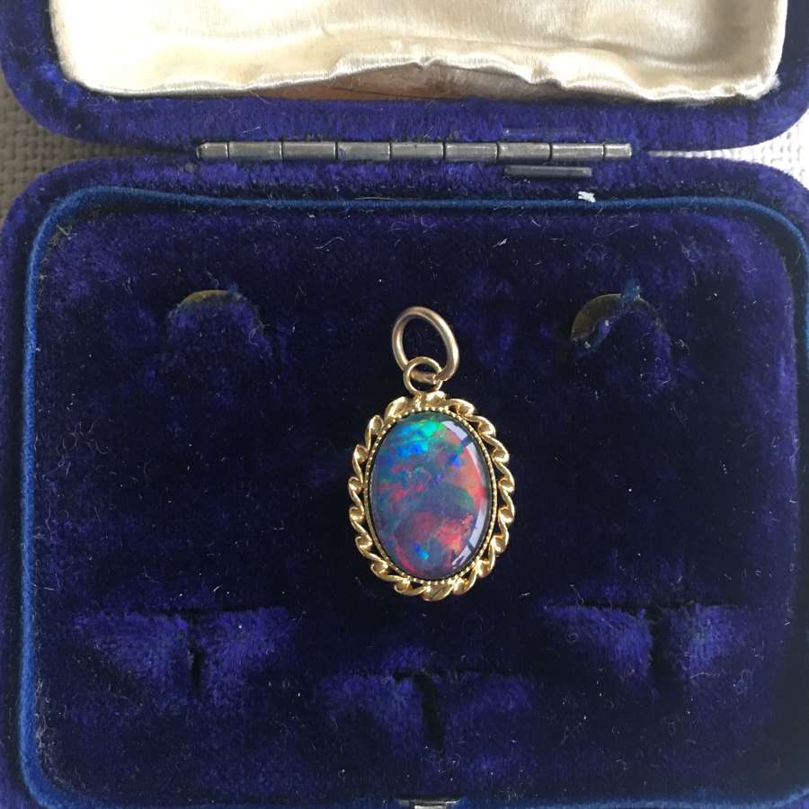 Late 20th century round opal vermeil pendant