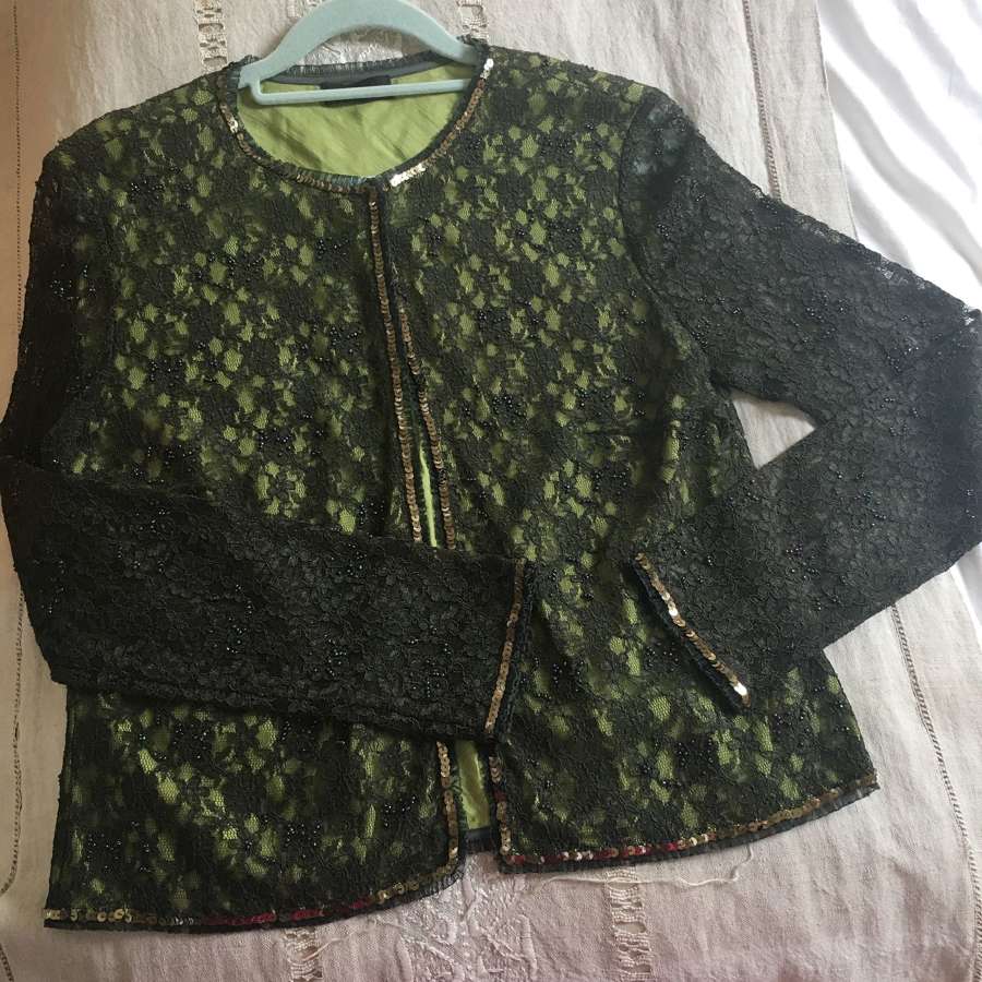 Lace and silk beaded cardigan size 14