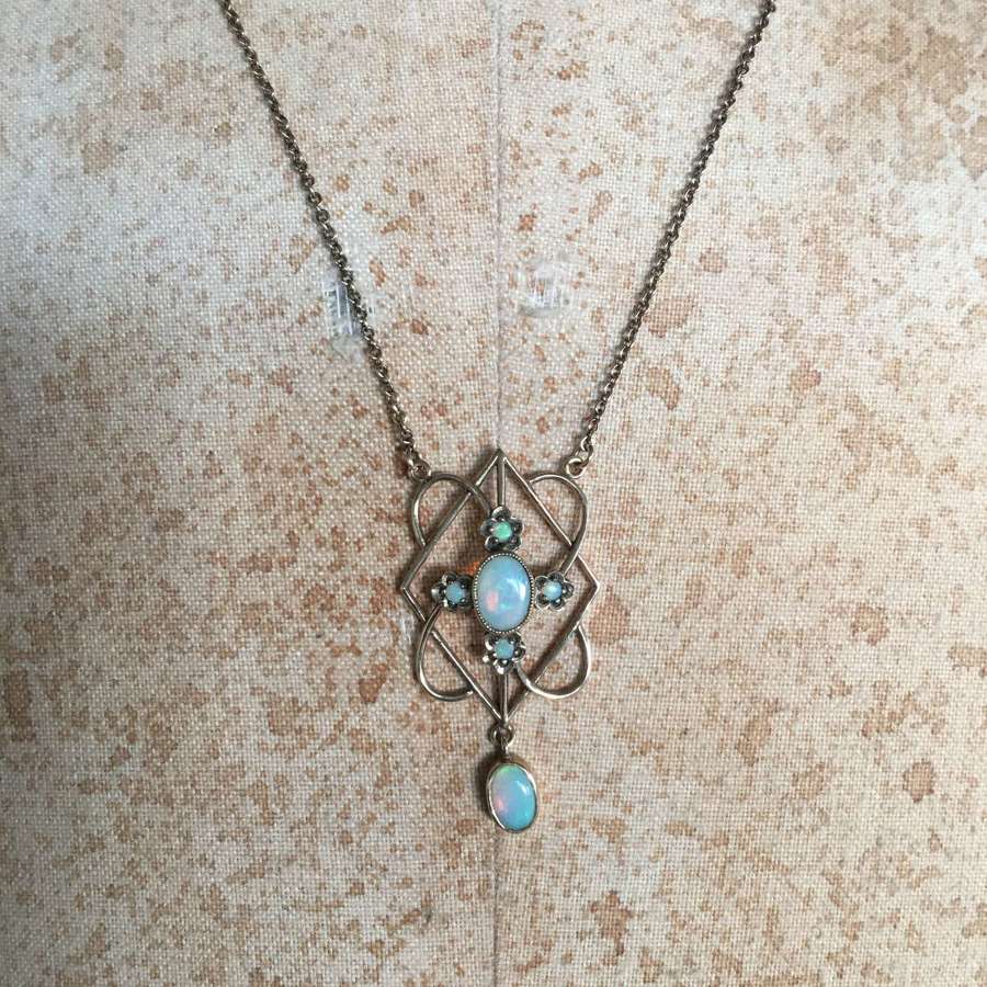 Hallmarked 9ct rose gold and opal Art Nouveau style lavaliere necklace