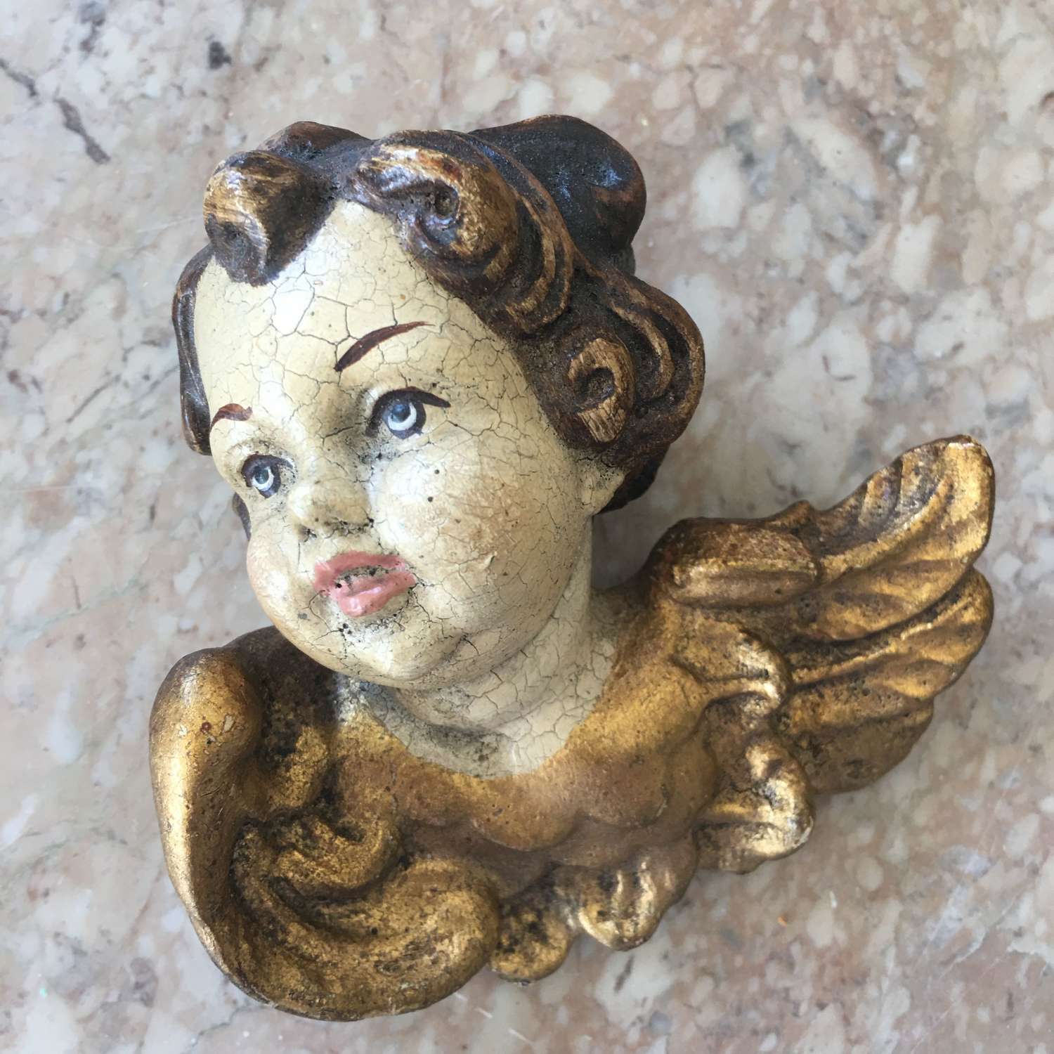 Vintage painted wooden cherub