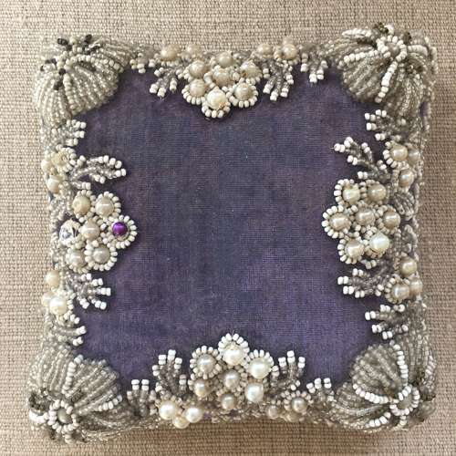 Antique velvet & silk beaded pincushion