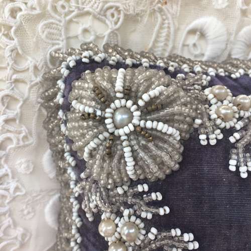 Antique velvet & silk beaded pincushion