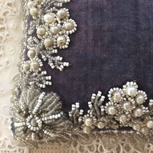 Antique velvet & silk beaded pincushion