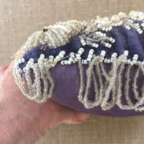 Antique velvet & silk beaded pincushion