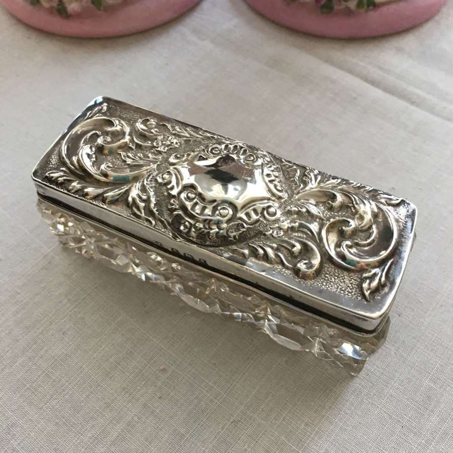 Hallmarked Birmingham 1906 silver lidded cut glass trinket box