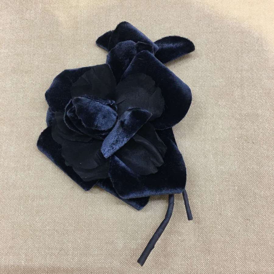 Vintage navy blue velvet and silk millinery flower