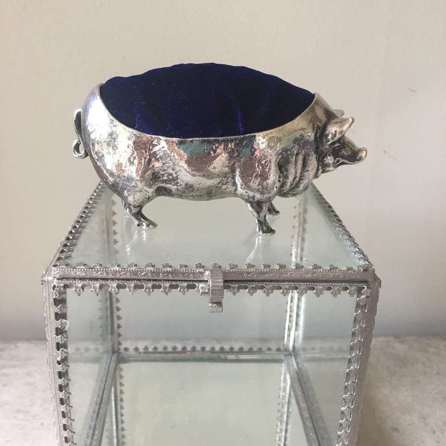 Vintage silver plated pig pin cushion