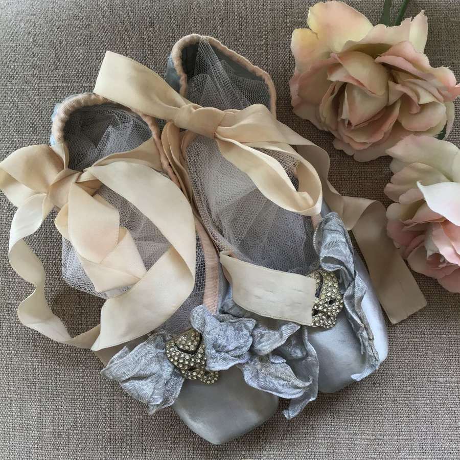 Pale blue ballet pointes with vintage paste trims