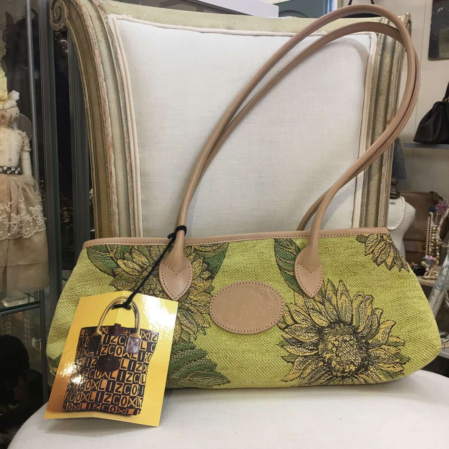 Liz Cox sunflower shoulder bag with leather trims