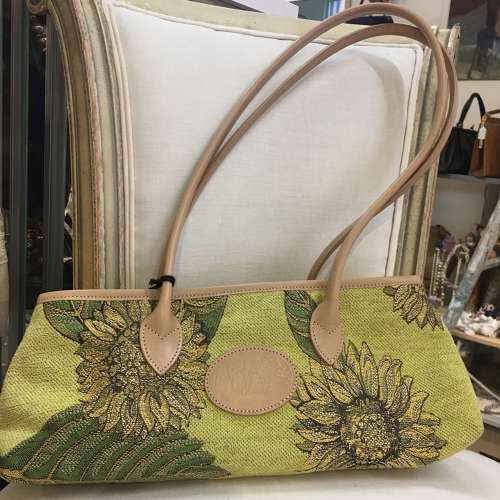 Liz Cox sunflower shoulder bag with leather trims