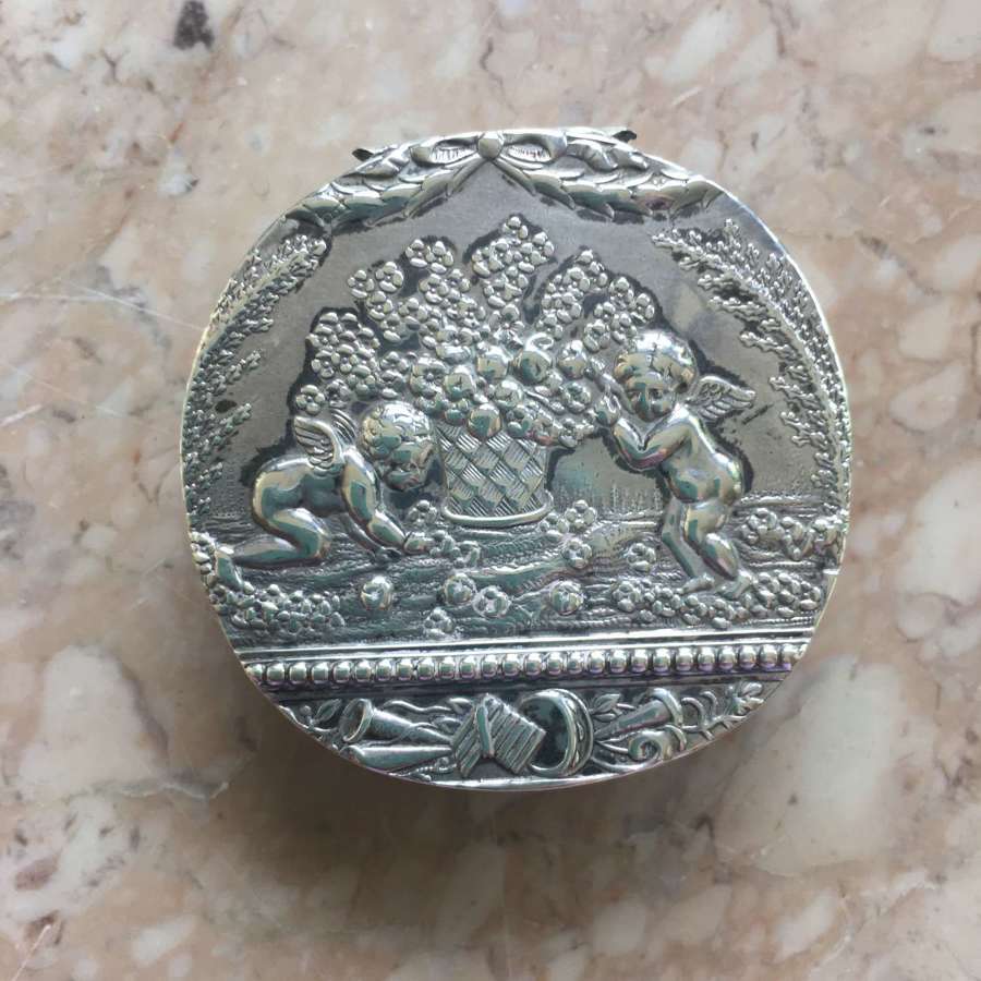 Hallmarked silver cherub pill box