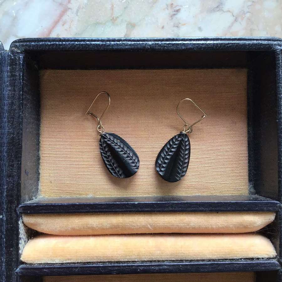 Antique Whitby jet earrings with gold earwires