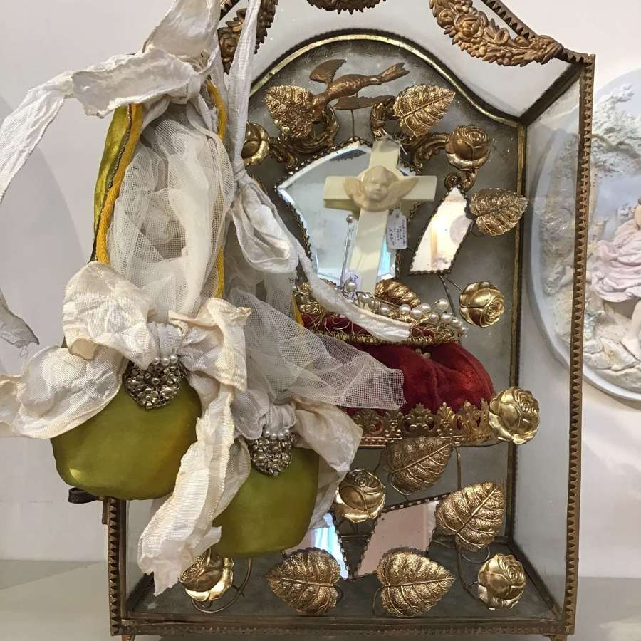 Decorated ballet pointes olive green with vintage paste and pearls