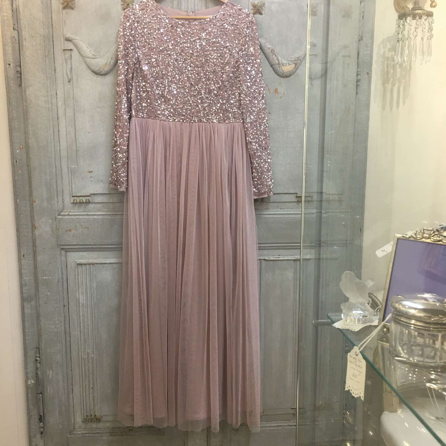 Pink sequin and net evening dress by Maya Deluxe size UK 16