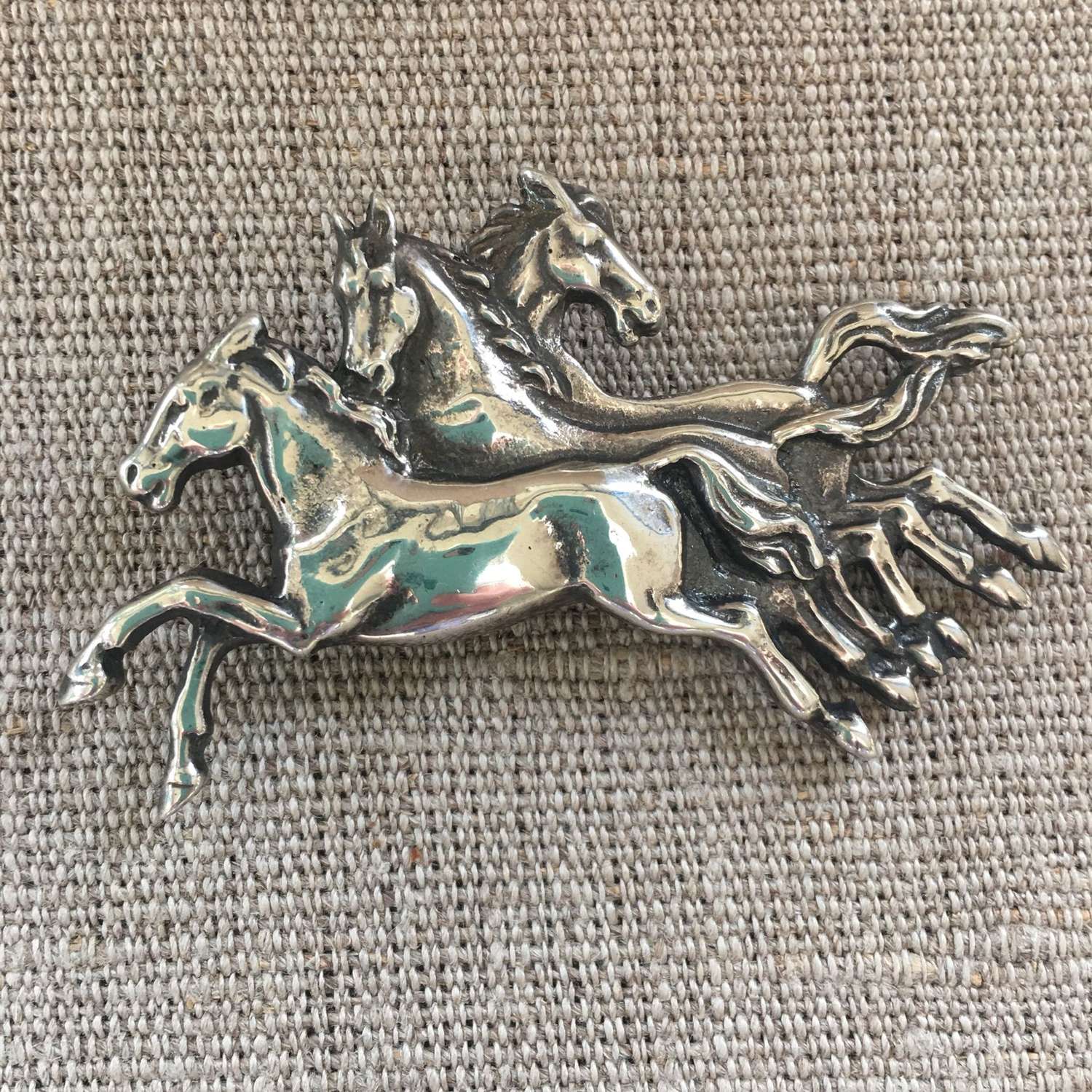 Silver three stallions brooch