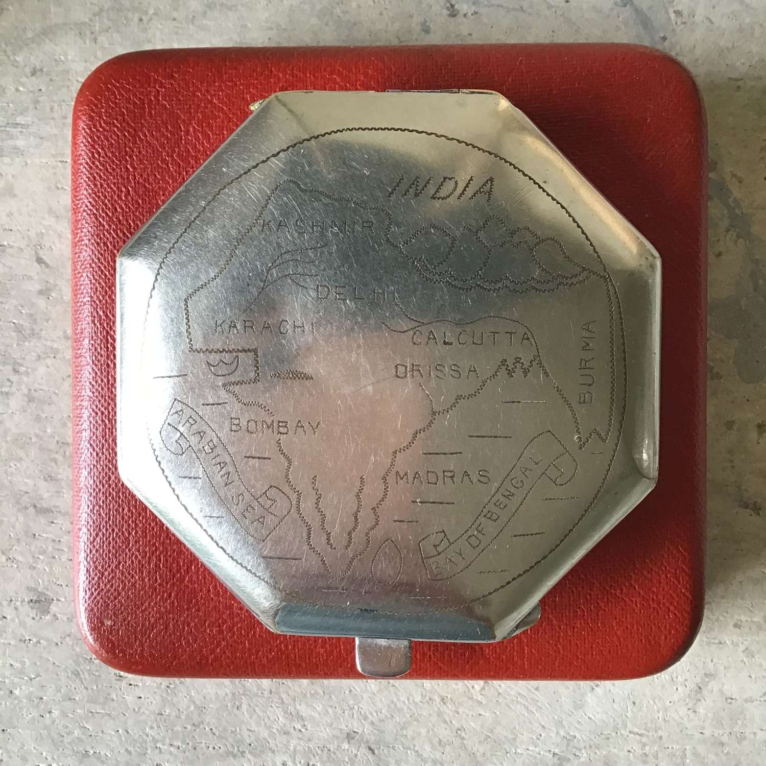 Vintage map of India powder compact