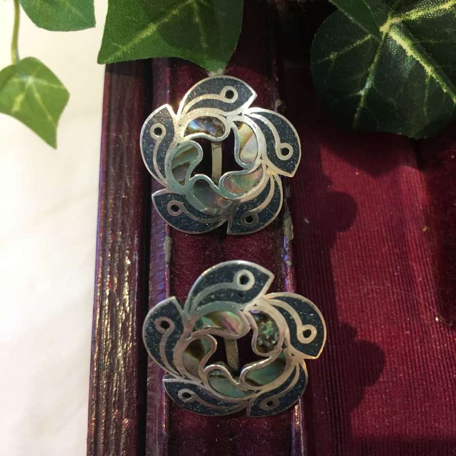Vintage Mexican silver & abalone screw on earrings